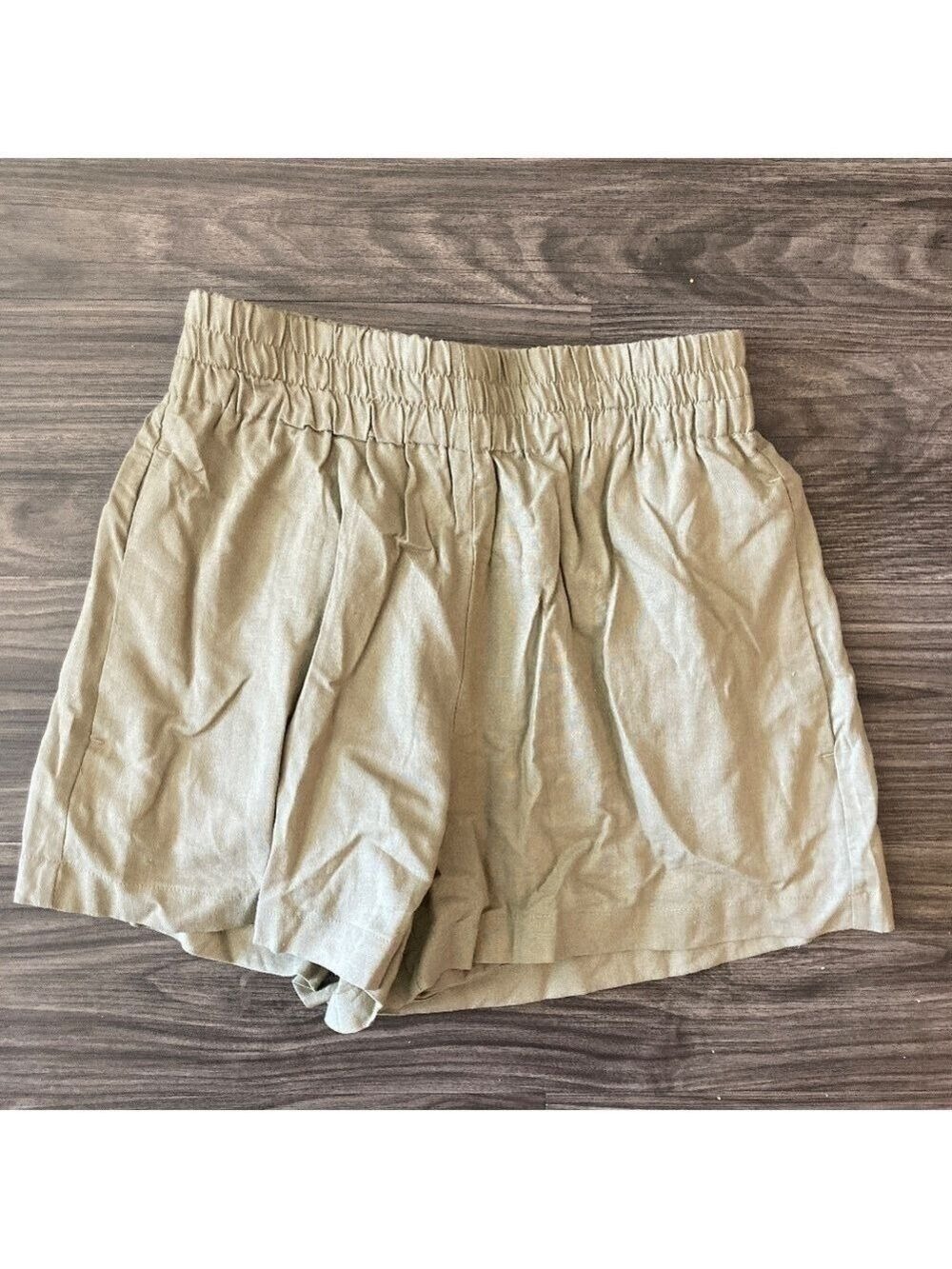 NEW Dynamite Jerri Pull On Linen Shorts High Waisted in Covert Green - Picture 2 of 10